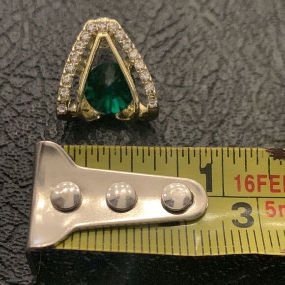 Luxury Simulated Emerald Green Earrings, 14k Gold Plate Triangle Studs Gift - Picture 9 of 10